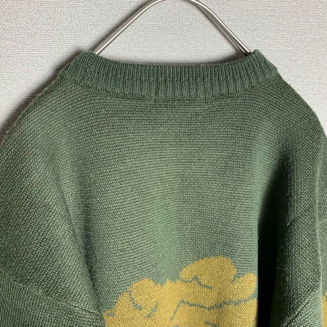 ニット レトロデザイン 刺繍 ゴルフ グリーンカラー 緑 古着】の ニット レトロデザイン 刺繍 ゴルフ グリーンカラー 緑 古着】の