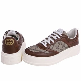 グッチ(Gucci)の未使用 グッチ GUCCI スニーカー ローカット GGロゴ キャンバス カーフレザー シューズ メンズ 8.5(27.5cm相当) ブラウン(スニーカー)