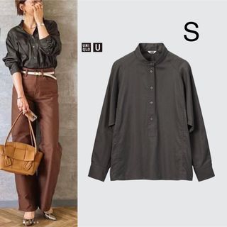 ユニクロ(UNIQLO)のUNIQLO U プルオーバーシャツ 長袖 ダークグリーン S 中古 洗える(シャツ/ブラウス(長袖/七分))