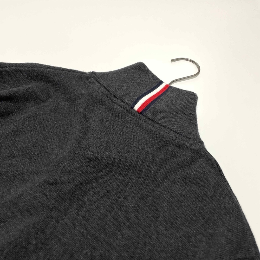 【新品】M トミーヒルフィガー ニット ジップ フラッグ 刺繍ロゴ グレー 海外ニット/セーター