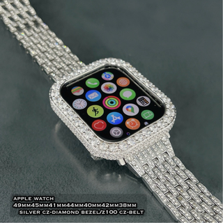 アップルウォッチ(Apple Watch)のアップルウォッチ　czダイヤモンドカスタムケース/ステンレスベルト(折り財布)