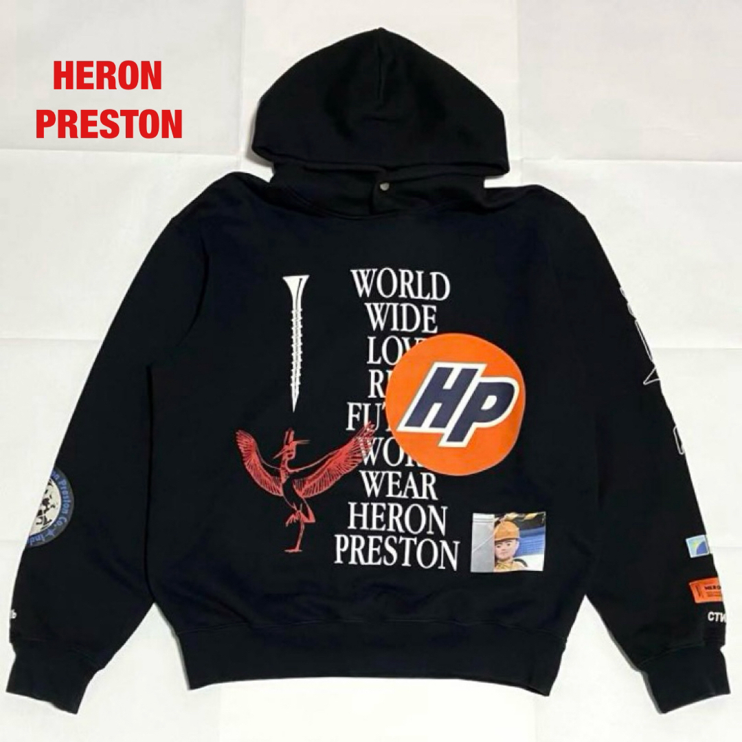 HERON PRESTON　プランコラージュプリントプルオーバーパーカー袖デザイン