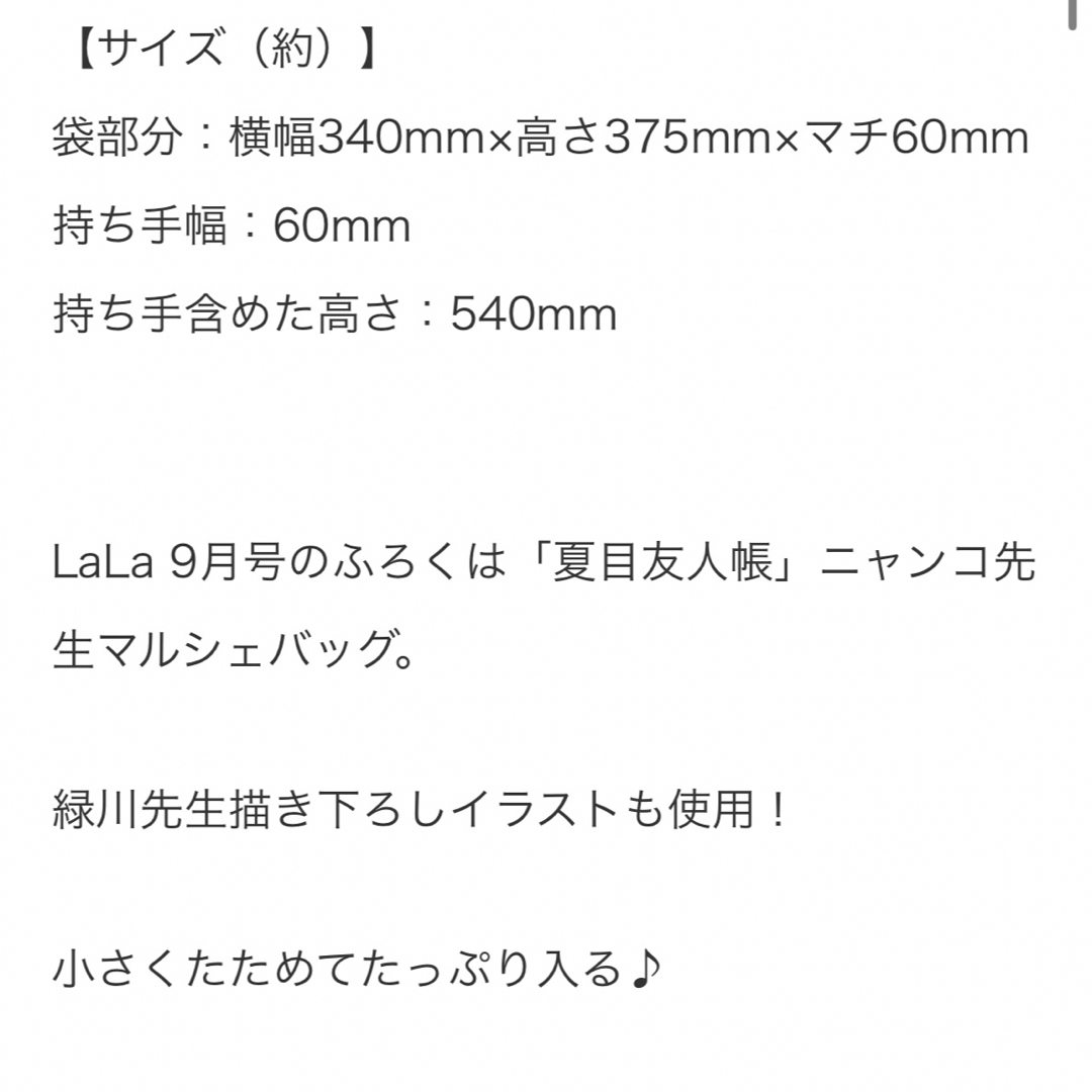 にゃんこ先生　マルシェバッグ　LaLa 付録　未開封 エンタメ/ホビーのおもちゃ/ぬいぐるみ(キャラクターグッズ)の商品写真