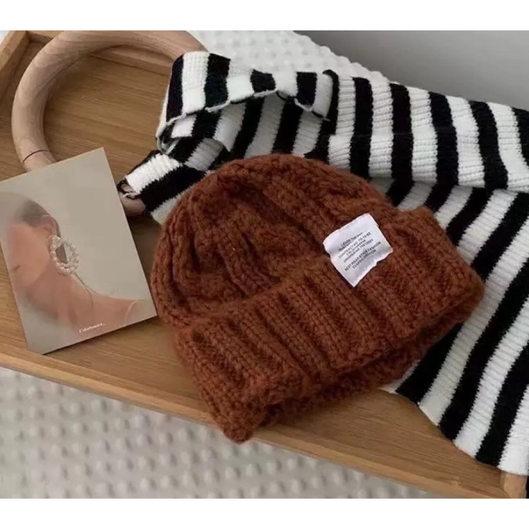 ニット帽　ニット　ビーニー　帽子　無地　防寒　シンプル　カジュアル　スノボ　 レディースの帽子(ニット帽/ビーニー)の商品写真