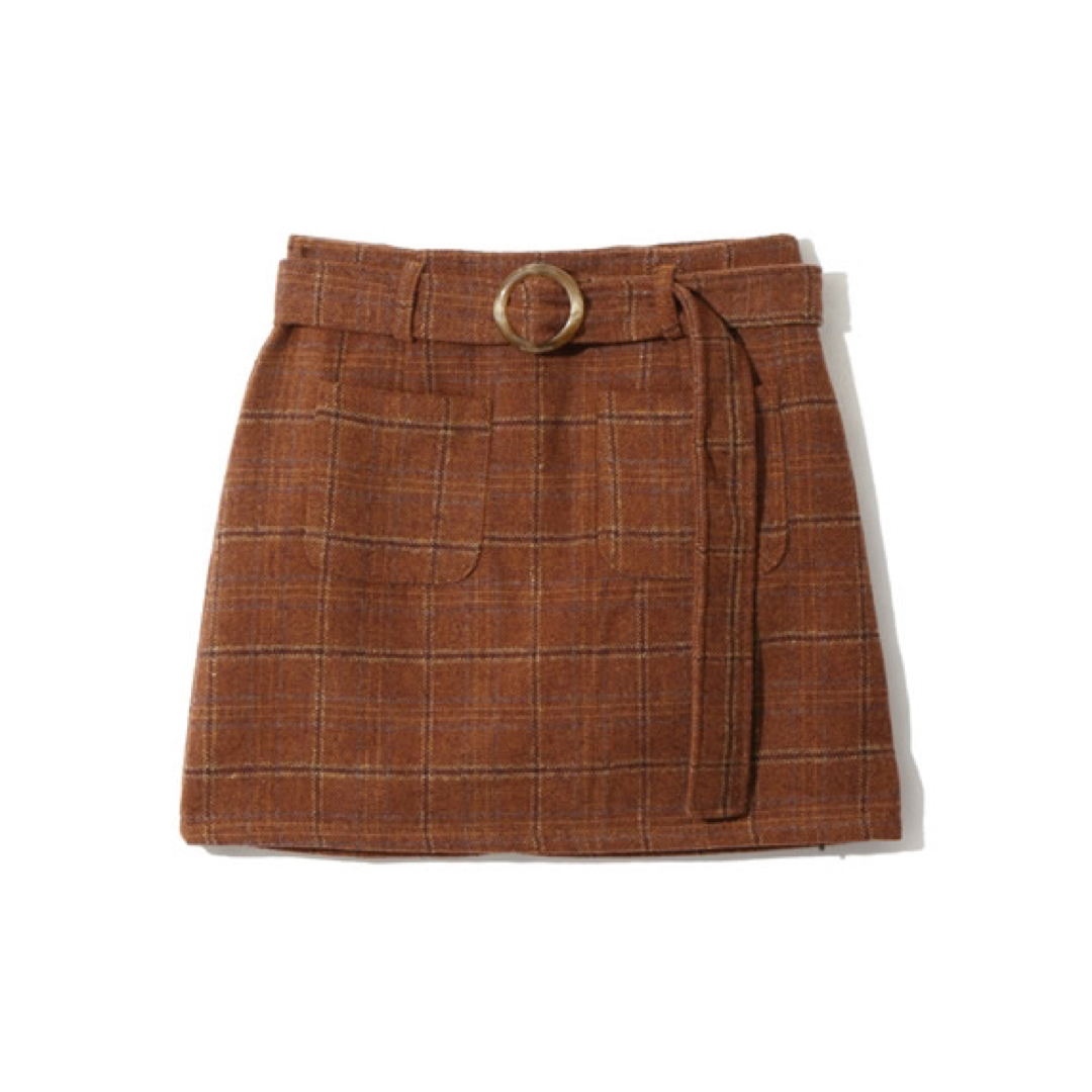 GRL(グレイル)の値下げ♡GRL ベルト付きチェック台形スカート ブラウン 人気 秋 冬SALE レディースのスカート(ミニスカート)の商品写真