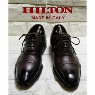 アオヤマ(青山)の伊製　✿HILTON✿セミブローグ　25.0cm　黒茶(ドレス/ビジネス)