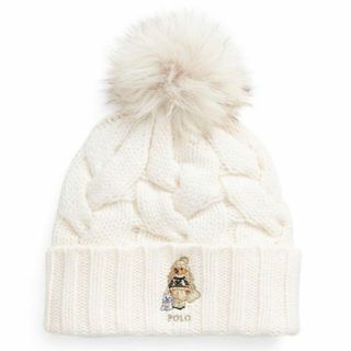 ポロラルフローレン(POLO RALPH LAUREN)の【幻の希少品】 国内完売 ポロベア ニット帽 ハスキー ホワイト ポンポン(ニット帽/ビーニー)