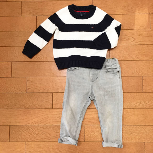 TOMMY HILFIGER(トミーヒルフィガー)のトミーヒルフィガーコットンボーダーニット18M男の子女の子12m 80 キッズ/ベビー/マタニティのベビー服(~85cm)(ニット/セーター)の商品写真