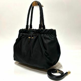 プラダ(PRADA)の【美品】PRADA 2way ハンドバッグ　ショルダー　ナイロン　レザー　リボン(ハンドバッグ)