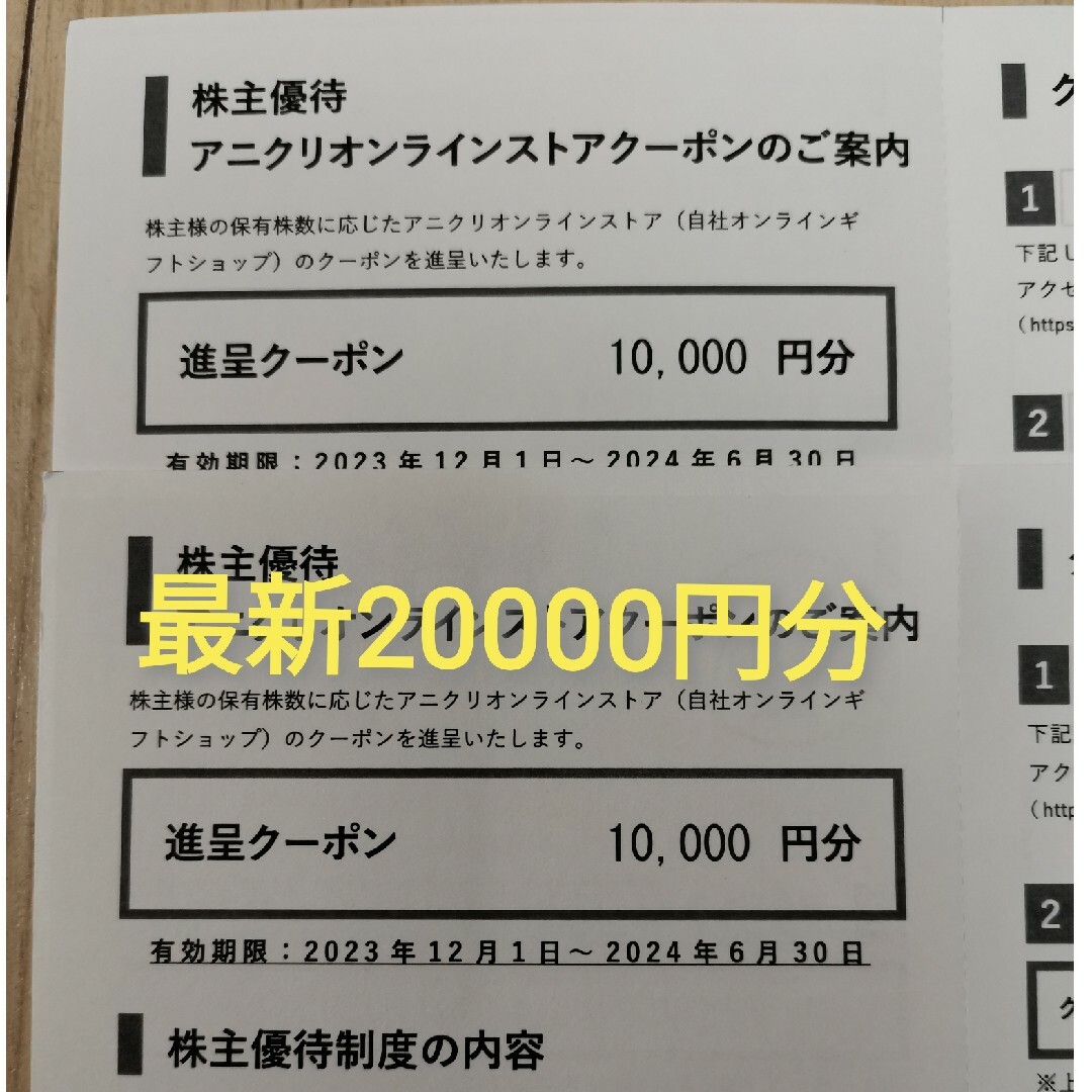 アニクリオンラインクーポン券2万円エスクリ