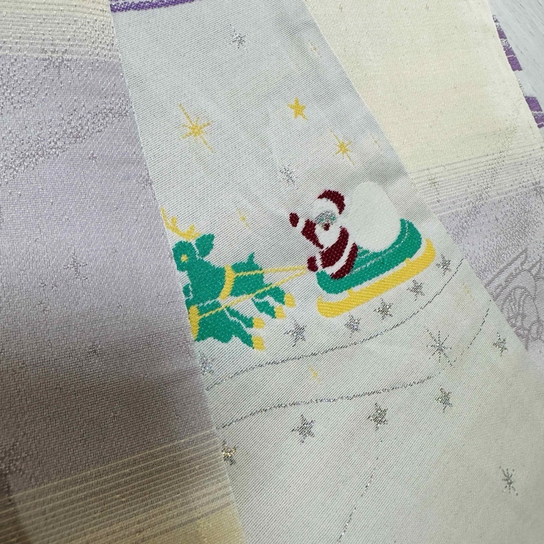 希少♪  正絹のクリスマス半幅帯　全通　小袋帯　リバーシブル　サンタさん☆ レディースの水着/浴衣(帯)の商品写真