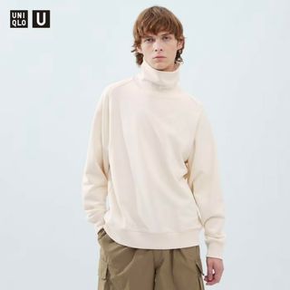 ユニクロ(UNIQLO)の【新品未使用】 ユニクロ スウェットタートルネックシャツ（長袖）ホワイトS(Tシャツ/カットソー(七分/長袖))