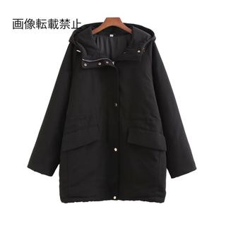 🪅12月新作🎁13065◆black ブラック フード付き 綿 コート(ダウンコート)