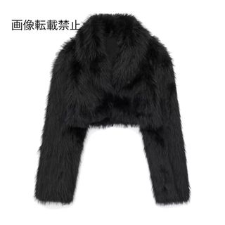 🪅12月新作🎁13070◆black ブラック クロップド丈 ファーコート(毛皮/ファーコート)