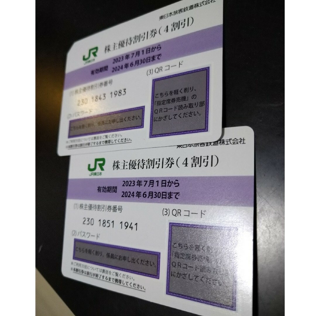 2枚 JR東日本 株主優待割引券4割引 チケットの乗車券/交通券(鉄道乗車券)の商品写真