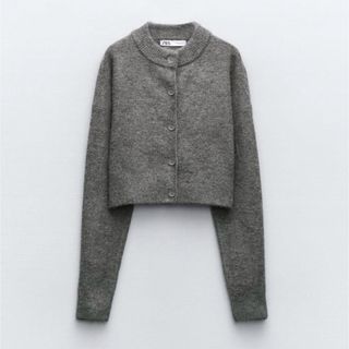 ザラ(ZARA)のZARA クロップド丈カーディガン　グレー　ダークグレー(カーディガン)