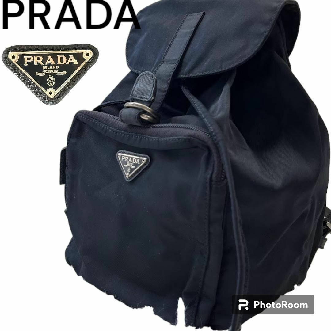 PRADA プラダ ナイロン ロゴプレート リュックサック ブラック レディース