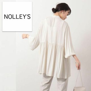 ノーリーズ(NOLLEY'S)のバンドカラー×チュニック丈ロングとろみブラウス エクリュホワイト/アイボリー(シャツ/ブラウス(長袖/七分))