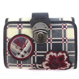 ケンゾー(KENZO)のケンゾー 二つ折り財布 ウォレット 花 刺繍 チェック レザー マルチカラー(財布)