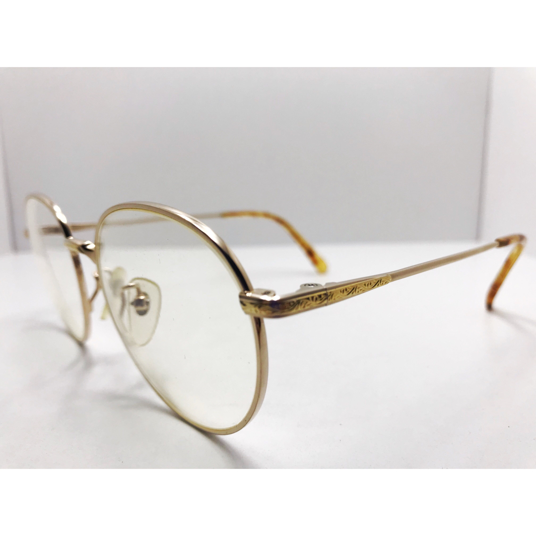 GRECO 純チタン製 彫金 メタルフルリム ゴールド メガネ/サングラス