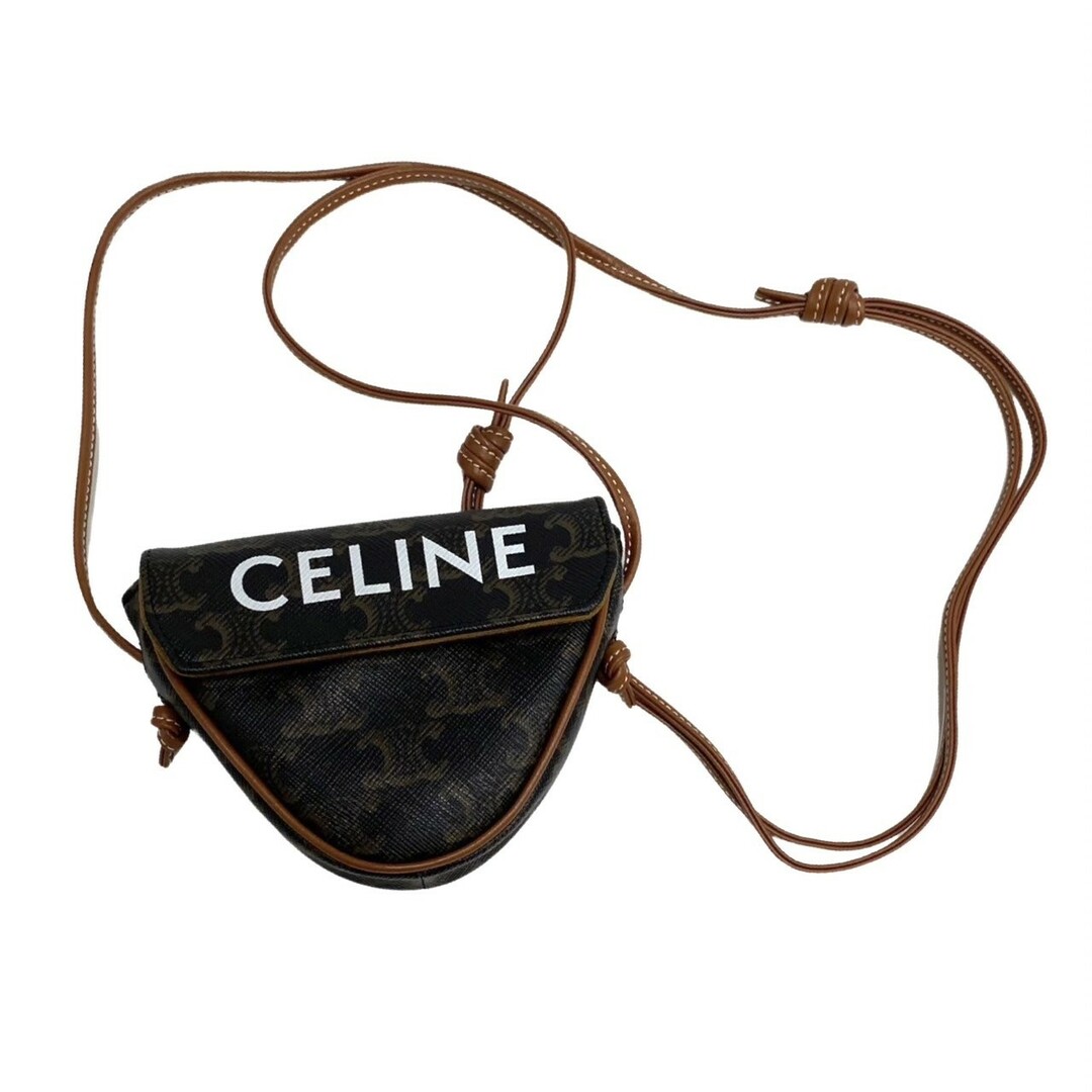 ほぼ未使用 箱 袋付 CELINE セリーヌ トライアングルバッグ トリオンフキャンバス 柄 ロゴ レザー ミニ ショルダーバッグ ブラウン 32608約3cmショルダー