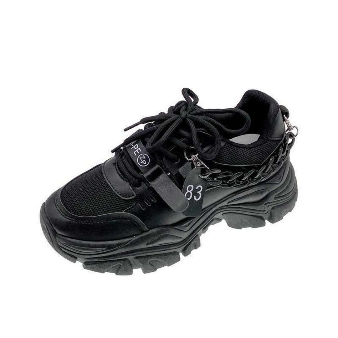 25cm厚底ダッドシューズスニーカーブラックレディース盛れる靴チャンキソール レディースの靴/シューズ(スニーカー)の商品写真