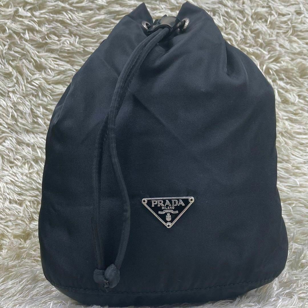 【美品】PRADA プラダ テスートナイロン 巾着 ハンドバッグ 三角ロゴ