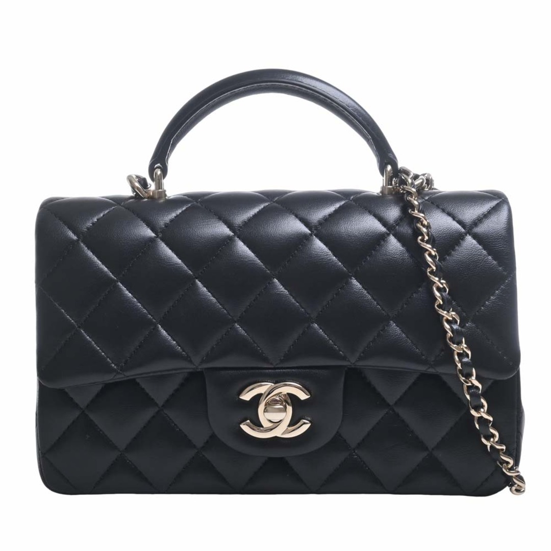 CHANEL シャネル ラムスキン マトラッセ ココマーク トップハンドル 2WAY チェーン ショルダーバッグ - ブラック byその他