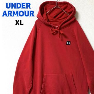 アンダーアーマー(UNDER ARMOUR)のアンダーアーマー スウェットパーカー 古着 XL ゆるだぼ ワンポイント レッド(パーカー)