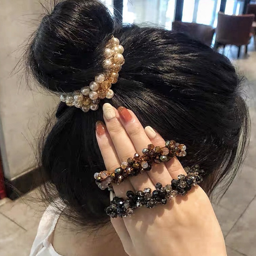 3点セット パール クリスタル ヘアゴムヘアロープ シュシュ髪留め韓国大人気最新 レディースのヘアアクセサリー(ヘアゴム/シュシュ)の商品写真