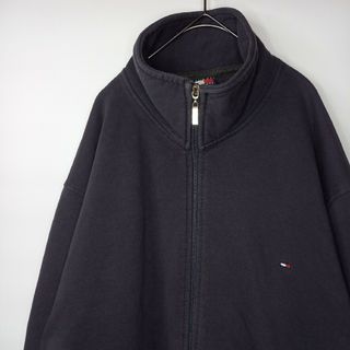 トミーヒルフィガー(TOMMY HILFIGER)の90s　トミーヒルフィガー　スウェット　ジャケット　刺繍　裏起毛　紺　XXL(スウェット)