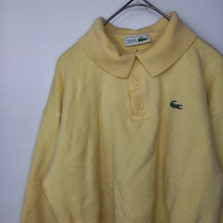 ラコステ(LACOSTE)の80s　フレンチラコステ　ニットポロシャツ　長袖　刺繍ロゴ　Y2K　イエロー　4(ニット/セーター)