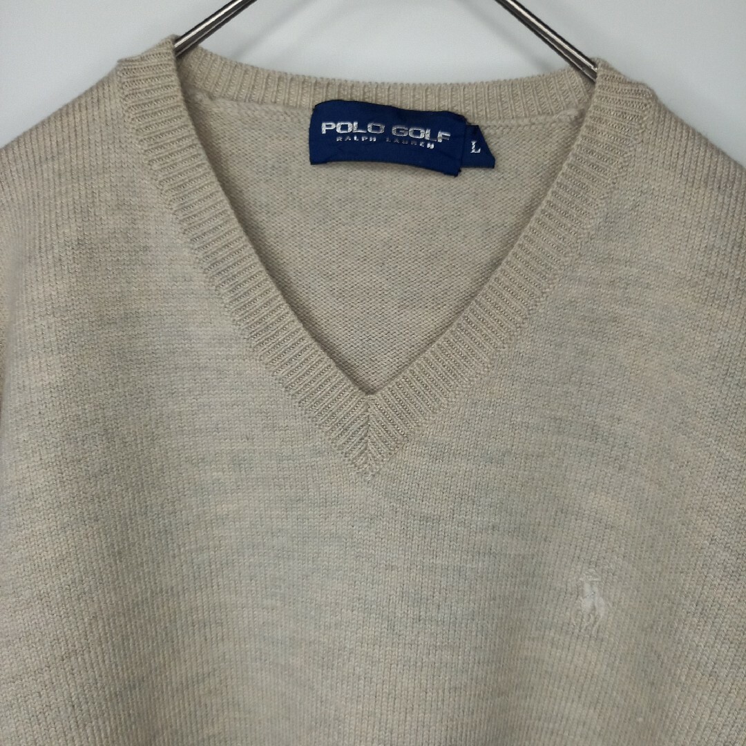 Polo Golf(ポロゴルフ)の90s　ポロゴルフ　ラルフローレン　メリノニット　セーター　刺繍　ベージュ　L メンズのトップス(ニット/セーター)の商品写真
