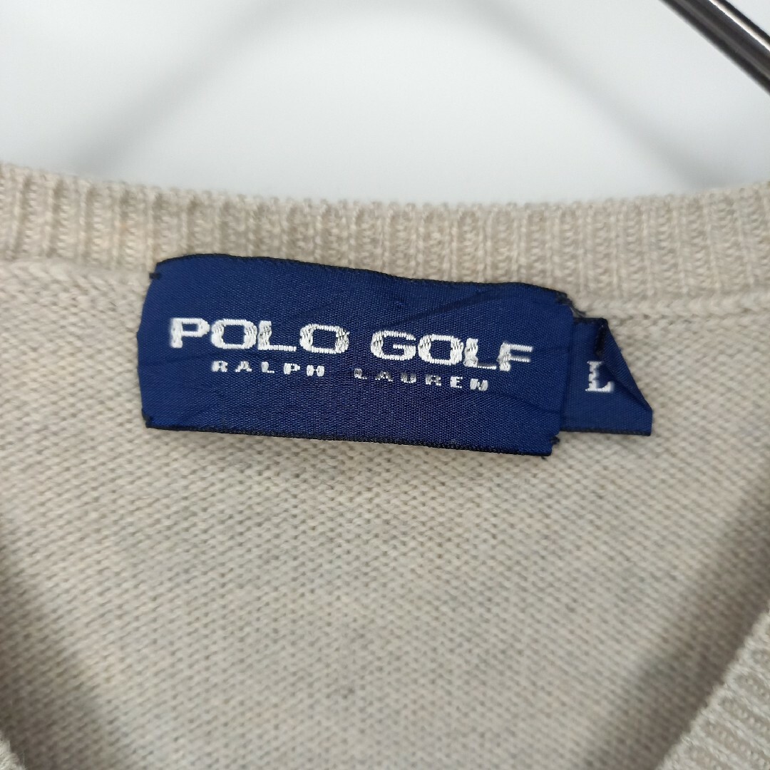 Polo Golf(ポロゴルフ)の90s　ポロゴルフ　ラルフローレン　メリノニット　セーター　刺繍　ベージュ　L メンズのトップス(ニット/セーター)の商品写真