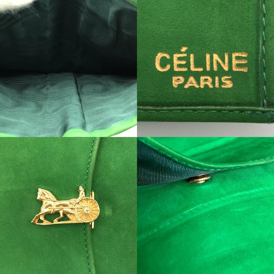 celine(セリーヌ)の中美品 CELINE セリーヌ 三つ折り財布 財布 馬車金具 馬車 グリーン スウェード レディース ファッション 小物 ヴィンテージ レア USED 【中古】 レディースのファッション小物(財布)の商品写真