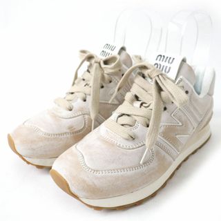 ニューバランス(New Balance)の極美品☆New Balance×MIU MIU ニューバランス×ミュウミュウ 23SS 574 ヴィンテージ加工 ナッパレザー スニーカー アイボリー 36 保存袋付(スニーカー)