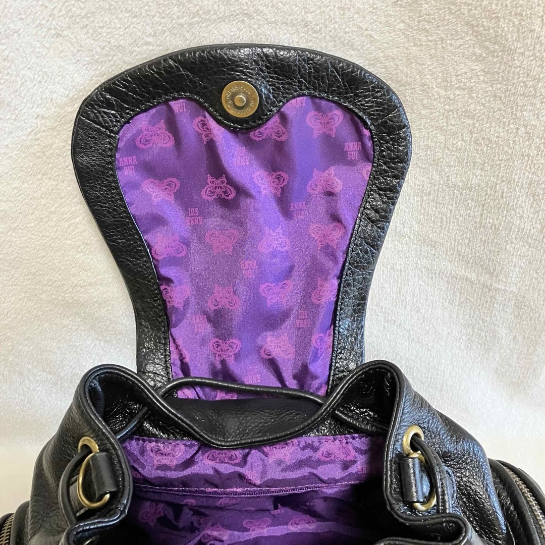 ANNA SUI(アナスイ)のANNA SUI  2way しぼ革 オールレザー 巾着 リュックサック レディースのバッグ(リュック/バックパック)の商品写真