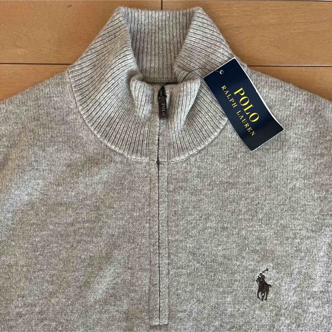 POLO RALPH LAUREN(ポロラルフローレン)の新品タグ付き　ラルフローレン　ハーフジップセーター　ベージュ　M メンズのトップス(ニット/セーター)の商品写真