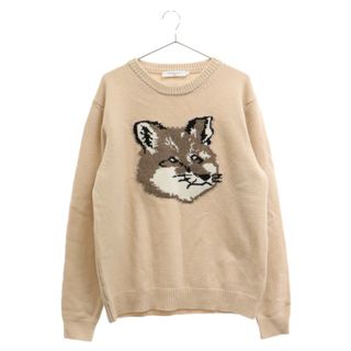 メゾンキツネ(MAISON KITSUNE')のMAISON KITSUNE メゾンキツネ BIG FOX HEAD PULLOVER フォックス デザイン ビッグシルエット クルーネック長袖セーター ベージュ(ニット/セーター)