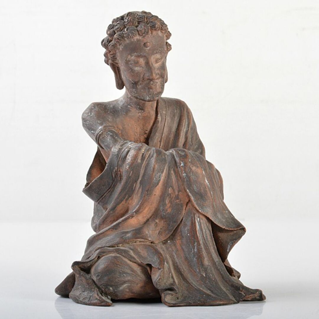 仏教美術　可楽造　紫砂　朱泥　達磨像　仏像　人物像　置物　M　R6625美術品/アンティーク