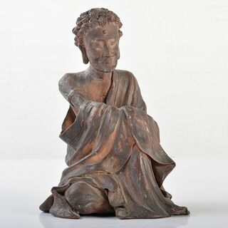 仏教美術　可楽造　紫砂　朱泥　達磨像　仏像　人物像　置物　M　R6625(陶芸)