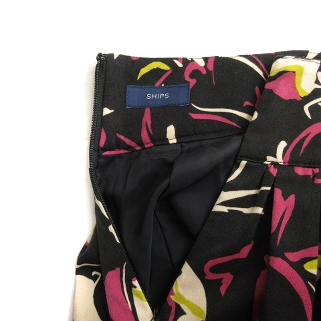 SHIPS(シップス)のシップス スカート ロング フレア 花 フラワー 総柄 黒 ピンク S ■SM1 レディースのスカート(ロングスカート)の商品写真