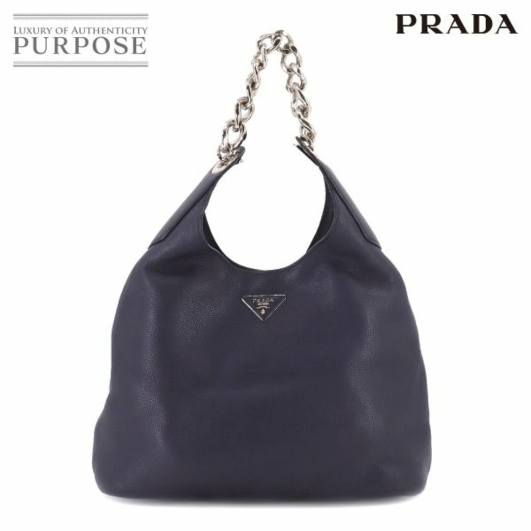 プラダ PRADA チェーン ワンショルダー バッグ レザー ネイビー 1BC026 ロゴ シルバー 金具 VLP 90215236商品詳細外側