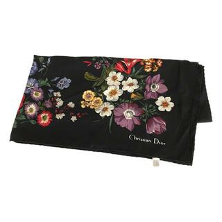 【美品】  Christian Dior / クリスチャンディオール | イタリア製 花柄 フラワー プリント シルク スカーフ | ブラック(ストール/パシュミナ)