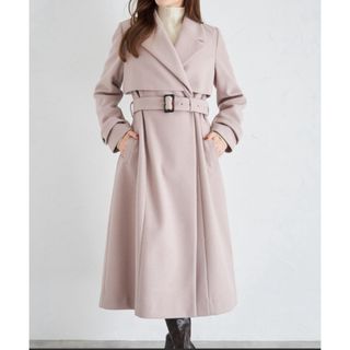 トッコクローゼット(TOCCO closet)の＊tocco closet ベルト付きヨークデザインロングコート　ピンク＊(ロングコート)