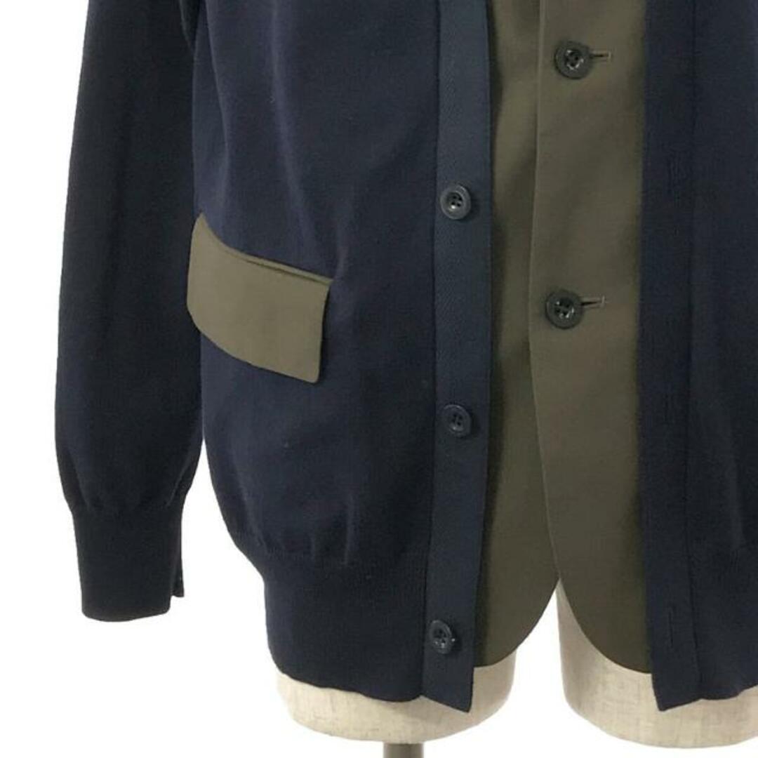 sacai(サカイ)のsacai / サカイ | 2021SS | Suiting Knit Cardigan / 異素材 ドッキング ニット スーチング 2Bジャケット | 2 | カーキ/ネイビー | メンズ メンズのジャケット/アウター(その他)の商品写真