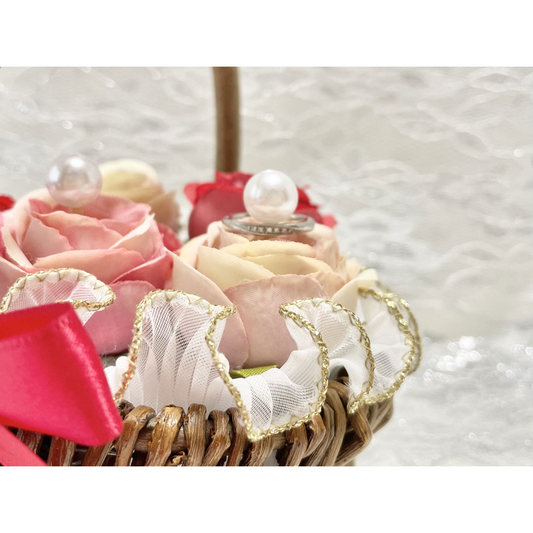【全5種】ローズ花かごのリングピロー〈パープル ver〉 ハンドメイドのウェディング(リングピロー)の商品写真