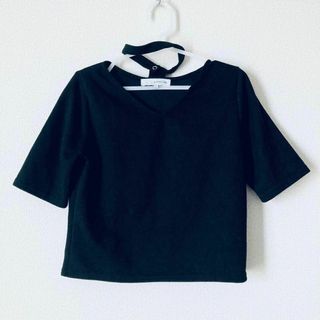 【ジュニアスウィート】トップス 黒 ネック チョーカー ショート丈(Tシャツ(半袖/袖なし))