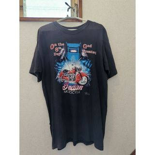 インディアンモーターサイクル(Indian MOTORCYCLE)のTシャツ　インディアン　モトサイクル　アメカジ　　古着　黒　ブラック　 USA(Tシャツ/カットソー(半袖/袖なし))