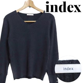 インデックス(INDEX)のindex インデックス レディース 袖口ビジューニット Lサイズ ブラック(ニット/セーター)